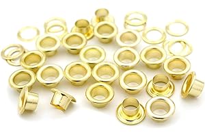 CRAFTMEMORE 3/16" (5MM) Hole Size 100 Sets Gold Metal Grommets Eyelets with Washers for Bead Cores, Clothes, Leather, Canvas (Gold)