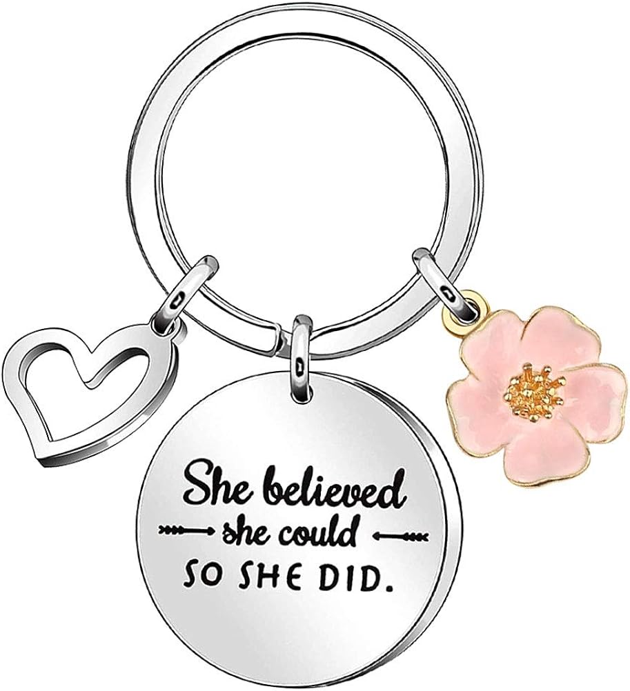 kuou Inspirational Quote Keychain She believes she could so she did Keyring Keychain Gifts Women Girl's Key Ring Chain for Best Friends Daughter