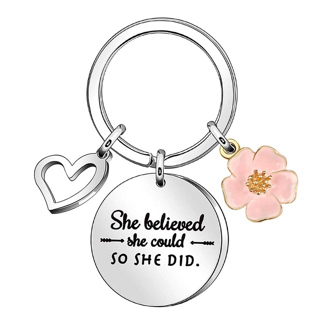 kuou Inspirational Quote Keychain She believes she could so she did Keyring Keychain Gifts Women Girl's Key Ring Chain for Best Friends, Daughter, Sister