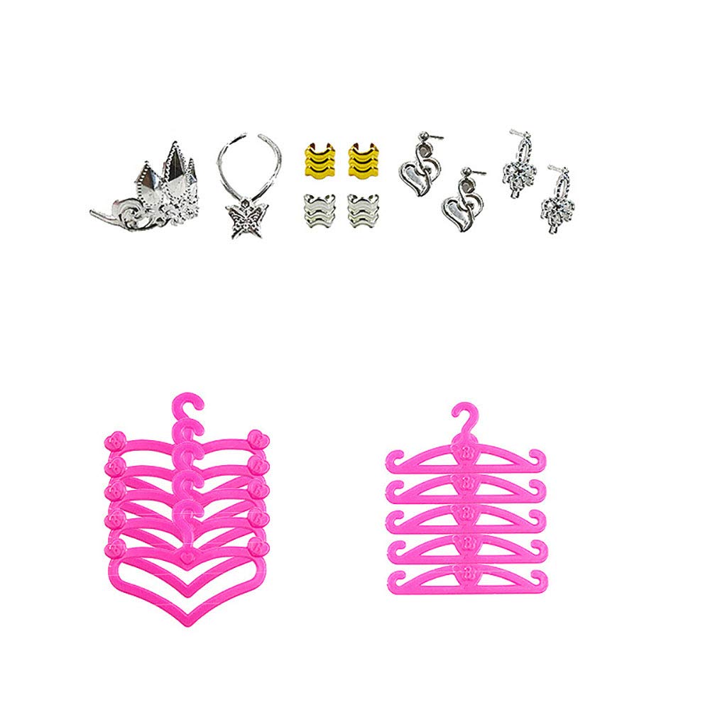 50pcs accessori per Barbie Doll e abiti da festa abiti -10 pezzi abiti da partito, 10 scarpe PCS, 10pcs appendiabiti e 10pcs gioielli per la ragazza compleanno regalo di Natale