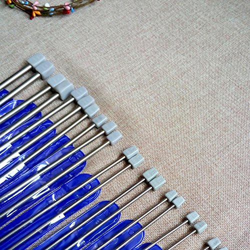 Wartoon 25cm Stainless Steel Hollow Single Pointed Knitting Needle Sweater Staight Needle in Different Sizes(11pirs,22pcs,10 inches Length) with Row Counter Plastic Locking Stitch Makers Scissors