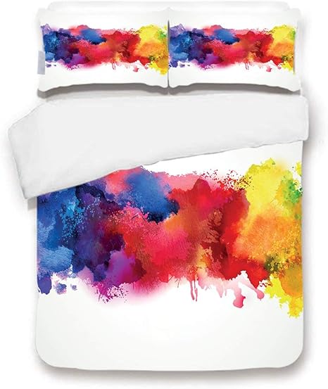 Amazon Cankaka 掛け布団カバーセット 鮮やかな水彩絵の具 水彩画のしぶき ブラシストロークの滴る液体アート 装飾寝具3点セット 枕カバー2枚 ツイン フル 寝具カバーセット オンライン通販