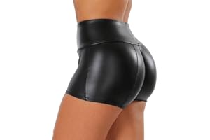 Tulucky Women's Flexible Club Faux Leather Shorts High Waisted Sexy Disco Short Hot Pants