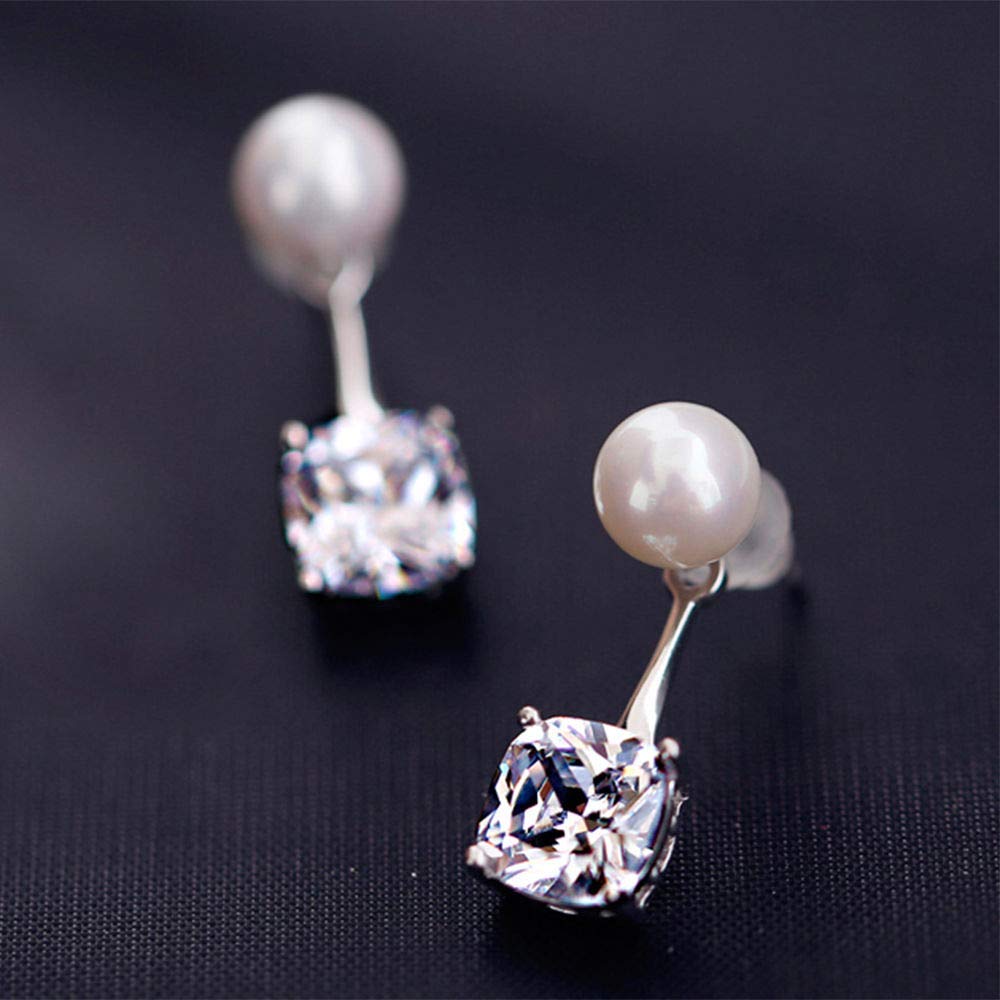 Tusuzik Pearl Stud Earrings 925 Sterling Silver Freshwater Cultured White Pearl Earrings with Cubic Zirconia for Women,Girls