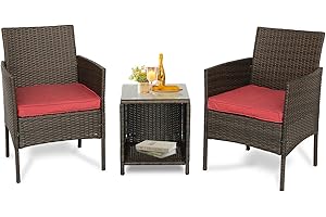 Furnimy 3 Pieces Outdoor Furniture Wicker Patio Set Bistro Set Outdoor Conversation Set PE Rattan Patio Dining Set for Porch Balcony Yard (Mix Brown-Red)