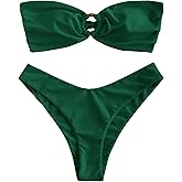 ZAFUL Women's Bandeau Bikini O Ring Strapless Tie Back High Cut Two Piece Swimsuit Bathing Suits