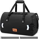 OCKLILY Waterproof Dry Bag, 50L Roll-top Motorcycle Tail Bag with Air Valve & Quick-fixed Straps, Travel Duffle Bags for Kayaking Paddle Boarding Rafting Boating Camping Riding Fishing - Black