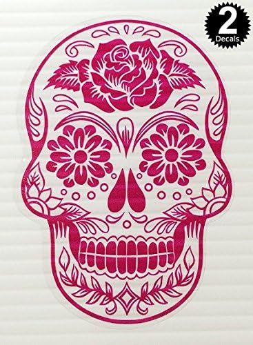 (Version 102) OSMdecals - Hot Pink Mexican Sugar Skull Sticker Decal - Day of the Dead Vinyl Wall Home Decor Car Window Bumper Decal Sticker