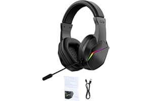 Tangxi Wireless Over Ear Headphones, Gaming Headset with 40mm Drivers, Omnidirectional Microphone & LED Light, Memory Foam Ea