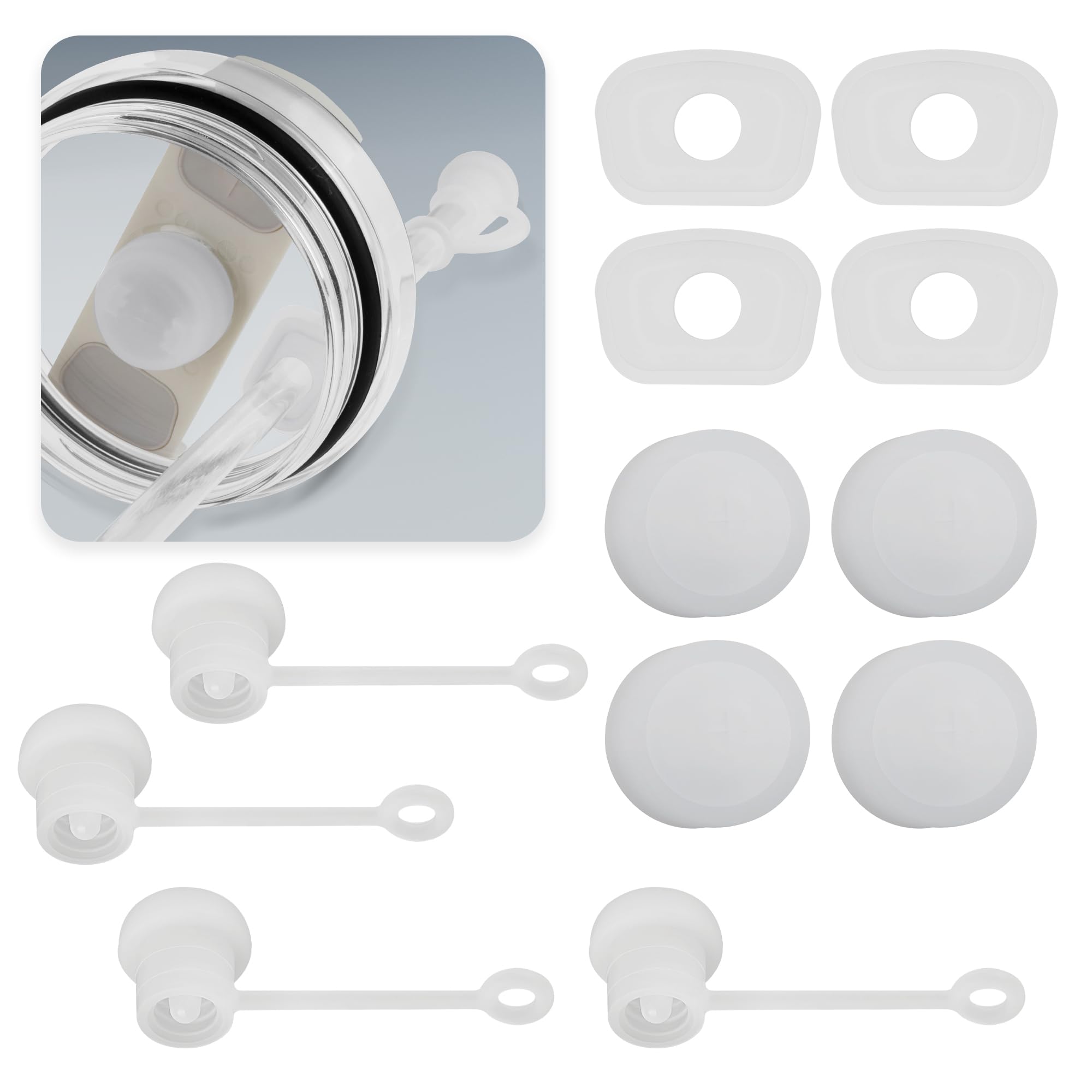 Neepanda Nearockle Pack of 12 Silicone Straw Closures, Straw Cover Compatible with Stanley Tumbler 1.0 and 2.0 Version 20 | 30 oz | 40 oz, Cup Leak Protection Accessories, Cup Seal Accessories (Clear)