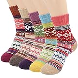 Hippih 5 Pairs Socks Womens Vintage Style Winter Thick Knitting Warm Wool Crew 5 Pairs-a