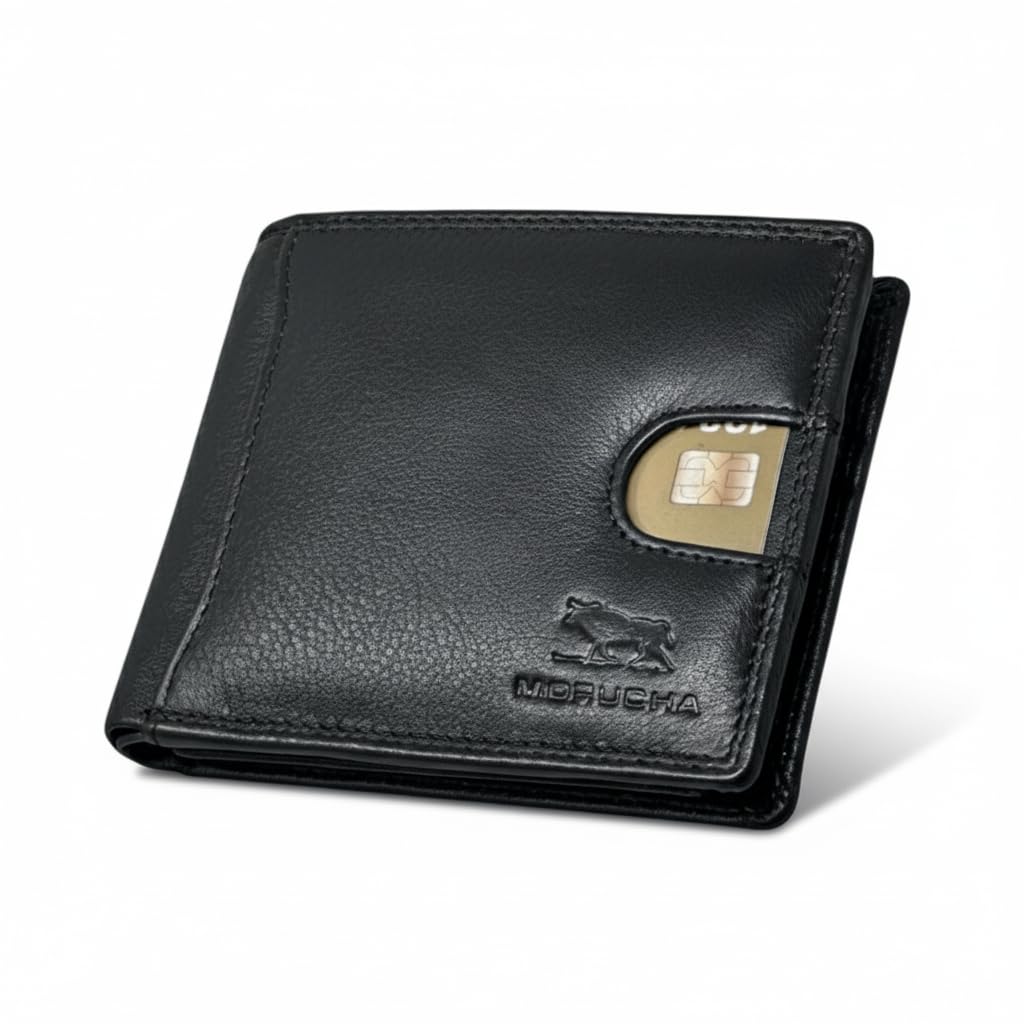 MORUCHA Black Tap-&-Go RFID Wallet, Soft Cowhide Leather Passcase Wallets, Minimalist Wallet, Gift for Men M-130