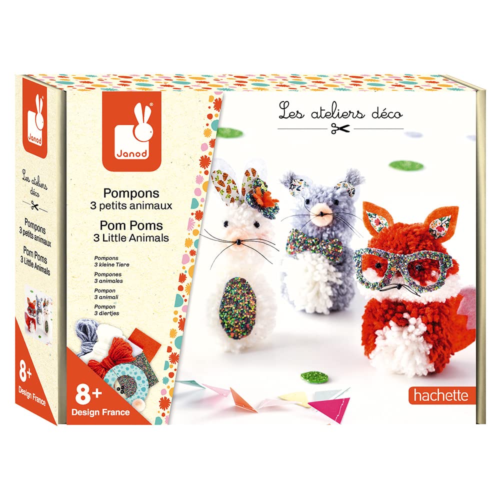 Janod Arts and Craft Kit - 3 Small Animals Pompoms