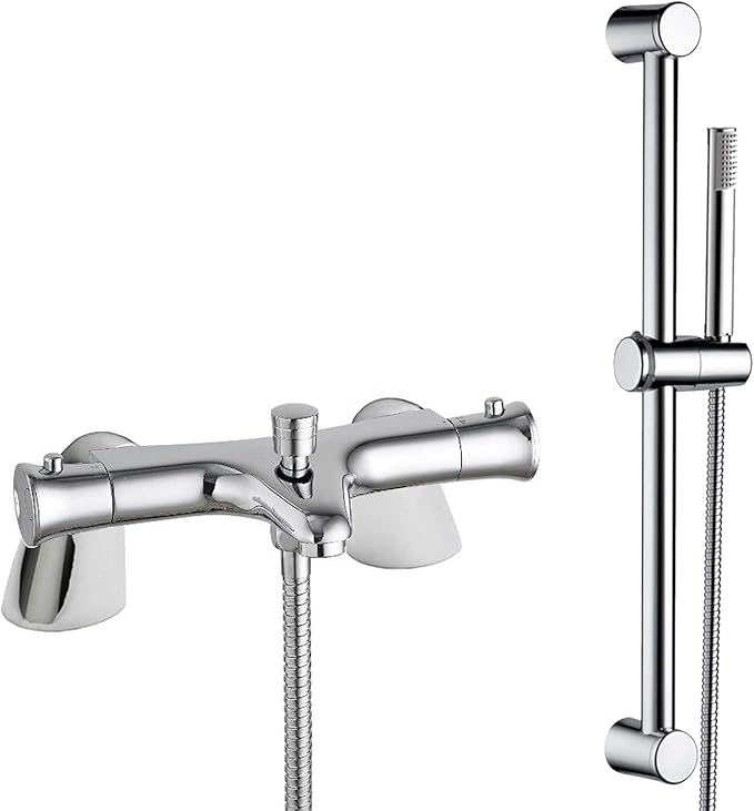 Thermostatic Bath Shower Mixer Tap with Round Shower Slider Rail Kit