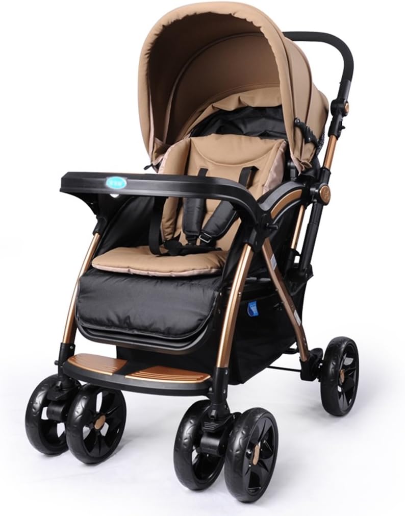 ERRU - Poussettes combinées Poussette bébé haut de gamme / peut être assise ou mentir chariot pliant Chariot multifonction à deux roues à deux roues (hiver et été double utilisation, couleurs en option) Pour les parents qui veulent des voyages de mode ( Couleur : Café couleur )