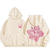 Lubpow Cute Pink Hoodie Kids Girls Aesthetic Preppy Hibiscus Flower Puff Hoodies Kawaii Hawaii Palm Beach Graphic Pullover