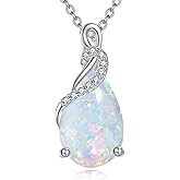 Yafeeso 14K Real White Gold Teardrop Gemstone Necklace for Women Pear Cut Birthstone Pendant Necklaces Christmas Birthday Jewelry Gifts for Mom Wife Her, Sterling Silver Chain 18" + 2"