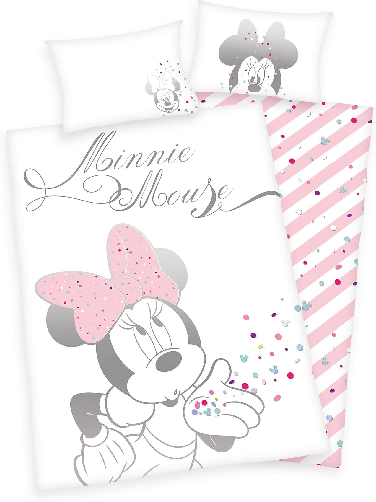 Herding DISNEY MINNIE MOUSE Toddler Bedding Set, Reversible Motif, Duvet Cover 100 x 135 cm, Pillow Case 40 x 60 cm, Cotton
