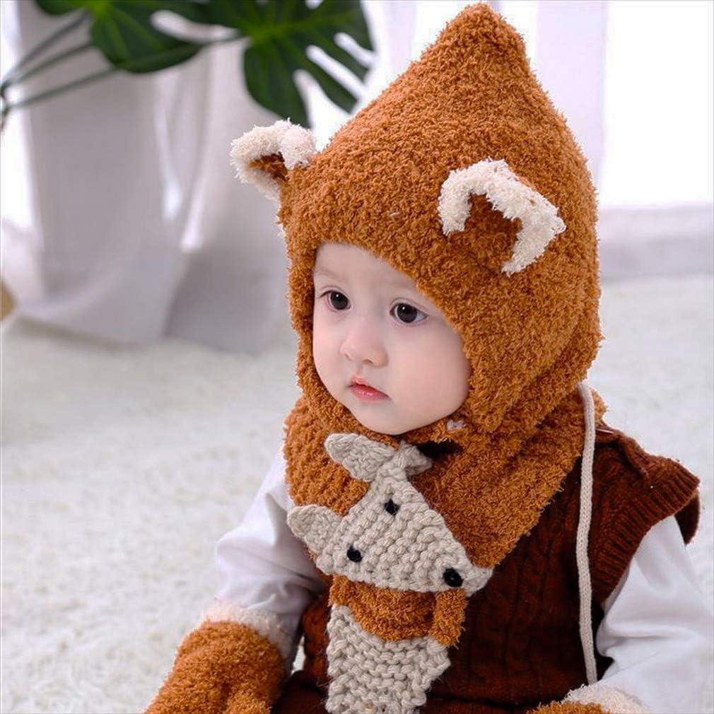 Lukis 3pcs Bonnet Cagoule Echarpe Gant Moufle En Velours Motif Renard Bebe Fille Garcon 0 3 Ans Hiver Chaude Vetements Bonnets Casquettes Et Bobs