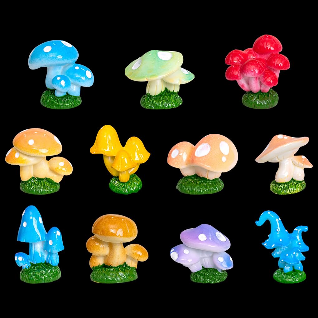 FineInno 11PCS Mini Resin Mushroom Figurines Miniature Fairy Garden Mushroom Statues for Crafts Tiny Landscape Ornaments for Garden,Home Outdoor Lawn Bonsai Decoration