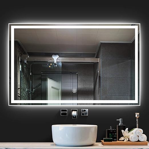 JNMDLAKO Großer Kosmetikspiegel, LED-beleuchteter Badezimmerspiegel