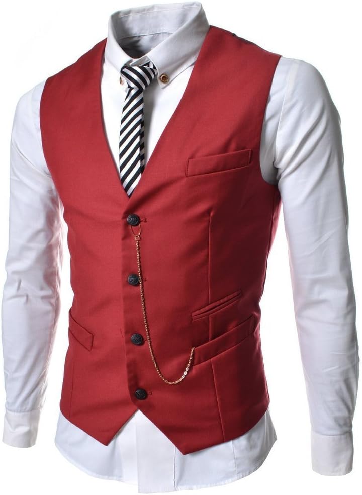 iRachel Mens Sleeveless Chain Point Casual Slim Fit Business Suit Vest Waistcoat