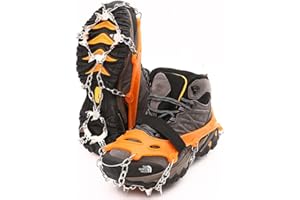 GILOZNY Ice Cleats,Spikes CramponsTraction Snow Grips for Boots Shoes Women Men Kids, Anti Slip Stainless Steel Footwear Spikes for Hiking Fishing Walking Climbing Ice Mountaineering