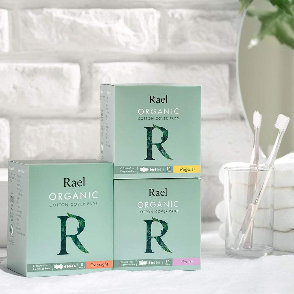 Rael Certified Organic Cotton Menstrual Regular Pads, Ultra Thin Natural Sanitary Napkins with Wings (28 Total), 28 Count: Health & Personal Care