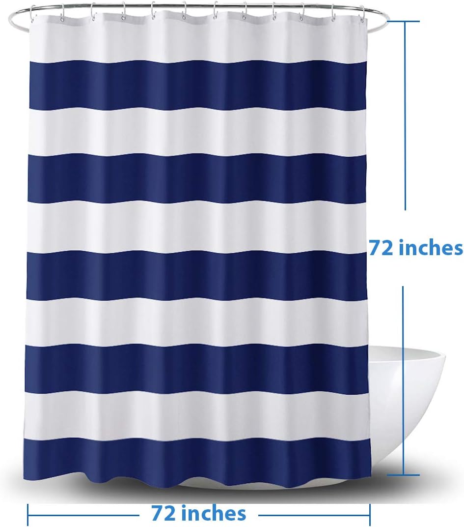 AmazerBath Fabric Shower Curtain, Navy Stripe Polyester Fabric Shower Curtains with 2 Heavy Duty Clear Stones, Decorative Curtains for Bathroom Hotel Quality, 72 X 72 Inches: Kitchen & Dining