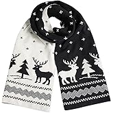 LumiSyne Winter Knitted Scarf For Women Reversible Christmas Scarf Fair Isle Snowflake Reindeer Soft Warm Long Scarves