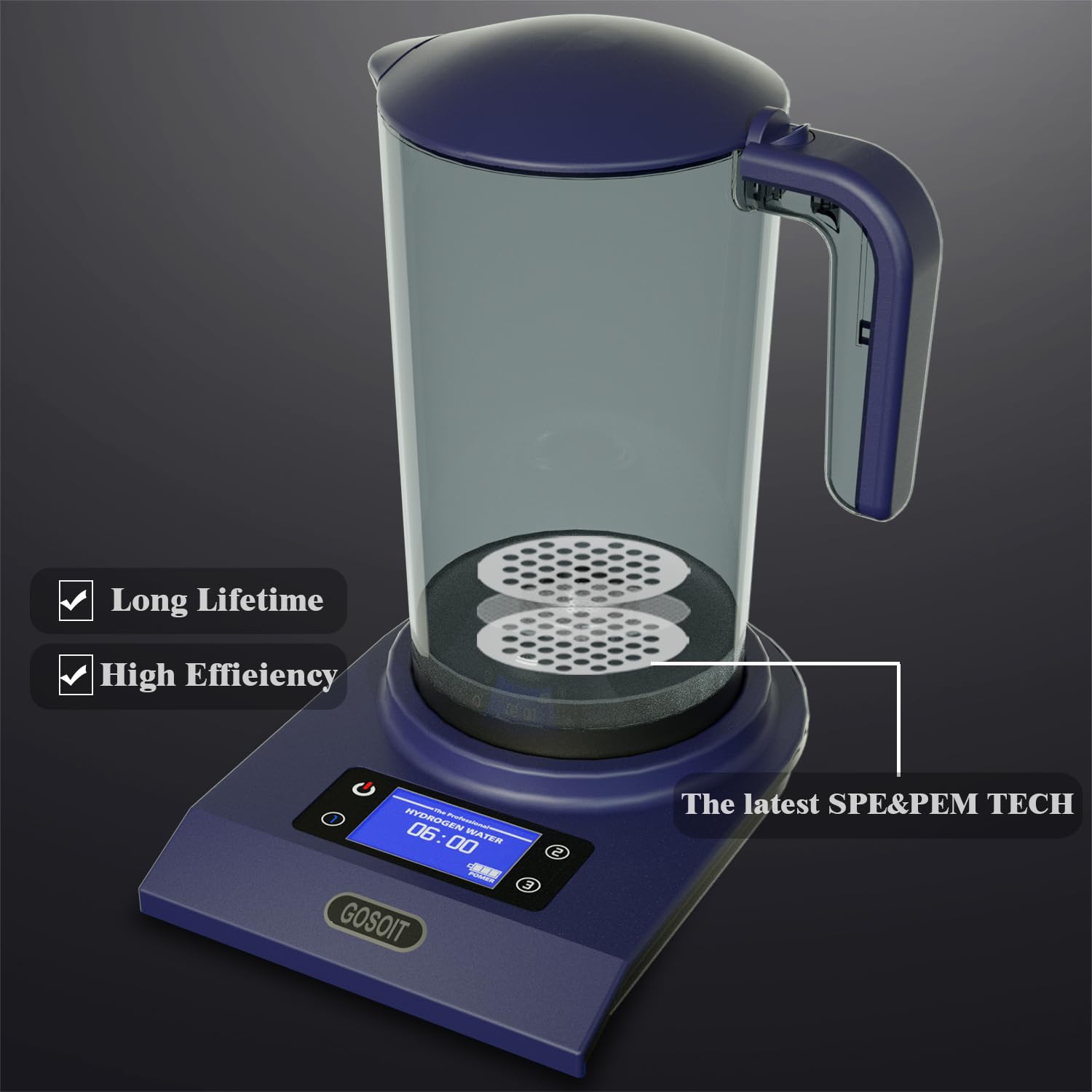 Hydrogen Alkaline Water Machine Generator Maker,Hydrogen Alkaline Water Pitcher Dispenser Ionized Water LED Display and Smart Touch Operation,Used for Home and Office 2.0 L…, Purple