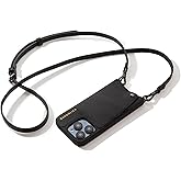 Bandolier Emma Crossbody Wallet Phone Case for iPhone 16 Pro Max. 100% Genuine Pebble Leather. Adjustable & Removable Crossbody Strap. Card Holder with Snap Closure. Black with Pewter Hardware