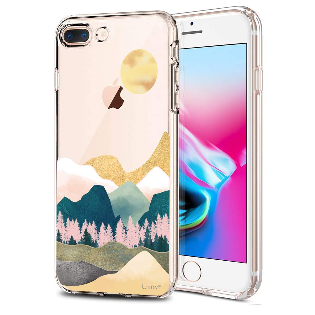 Unov Case Compatible with iPhone 8 Plus iPhone 7 Plus Case Clear with Design Embossed Pattern TPU Soft Bumper Shock Absorption Slim Protective 5.5 Inch (Sierra Mountains)