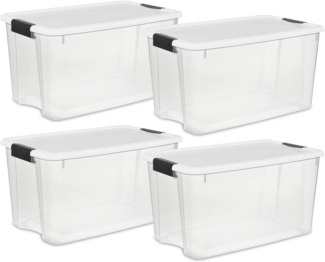 STERILITE 70 Quart/66 Liter Ultra Box Clear with a White Lid and Black