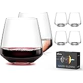 Stemless Wine Glasses Set of 6 13.5oz, Hand Blown Red White Wine Glasses Unique Gifts for Him Her for Birthday, Wedding, Christmas, Anniversary