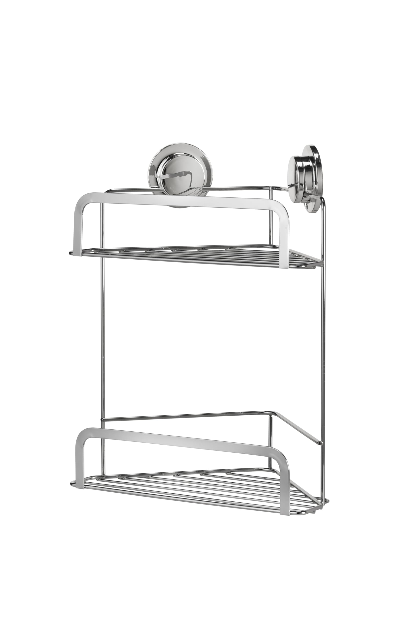 Croydex Stick 'N' Lock Two Tier Corner Shower Caddy - Shower Shelf No Drilling Bathroom Storage Solution with Sticky Pad Easy-Clean 5 Year Rust-Free Guarantee with Chrome Plated Mild Steel