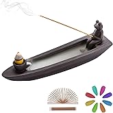 ChangWanna Frog Incense Holder Waterfall - Ceramic Cone Backflow Incense Burner Smoke Fountain, Back Flowing Incense Diffuser with 45 Sticks & 12 Cones, Frog Ornament for Aromatherapy/Yoga/Home Decor