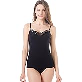 Womens Tank Top Camisoles with Premium Cotton Italian Design - Trimmed with Flower Lace on Neckline