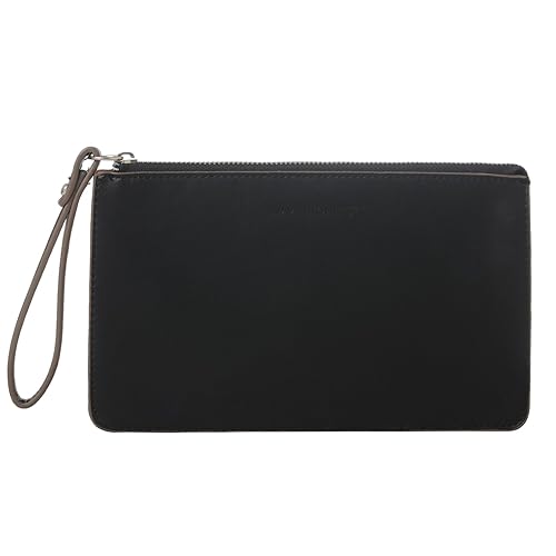 DAVID JONES INTERNATIONAL Womens Black Leather Small Wristlet Clutch