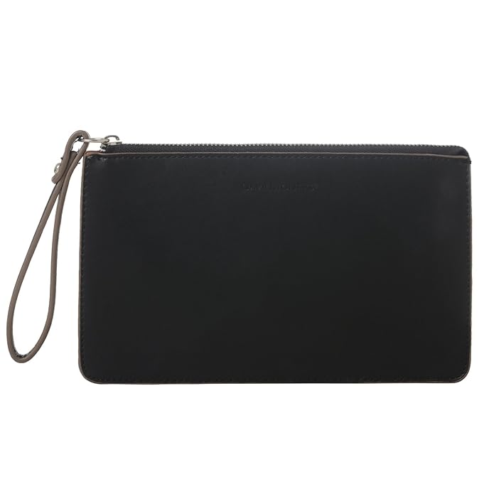 DAVID JONES INTERNATIONAL Womens Black Leather Small Wristlet Clutch
