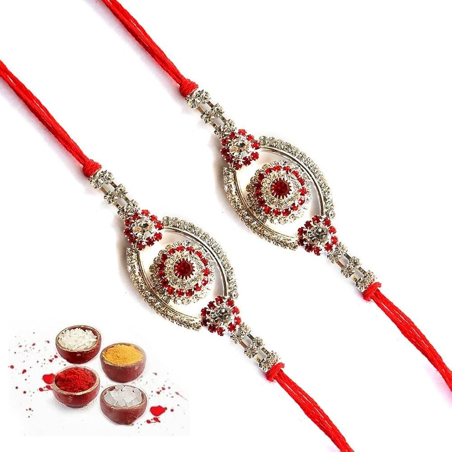 kanisha creations set of two red stone silver rakhi for brother
