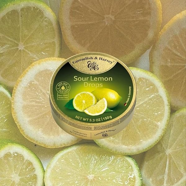 CAVENDISH & HARVEY | SOUR LEMON HARD CANDY DROPS | 5.3 OUNCE TIN