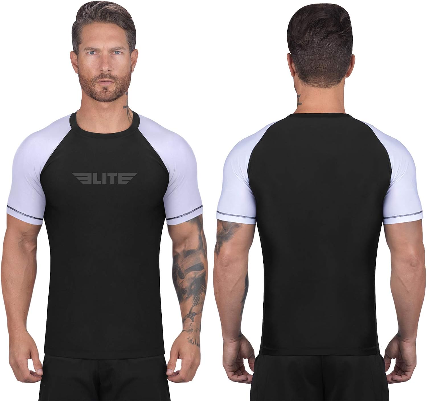 Elite Sports BJJ Jiu Jitsu Rash Guards, Men’s BJJ, No GI, MMA Ranked Short Sleeve Compression Base Layer Rash Guard : Clothing