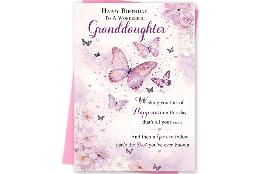 MOROLURU Birthday Card for Granddaughter, Granddaughter Birthday Card, Birthday Gifts for Granddaughter, Beautiful Butterfly Floral Greeting Card