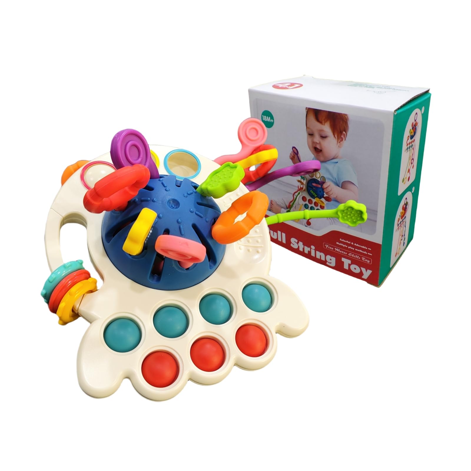 GUCHO Baby Montessori Toys, Silicone Baby Pull String Toy,Baby Sensory Toys,Car Seat Aeroplane Travel Toddler Boy & Girl Toddler Birthday Gifts(Blue)