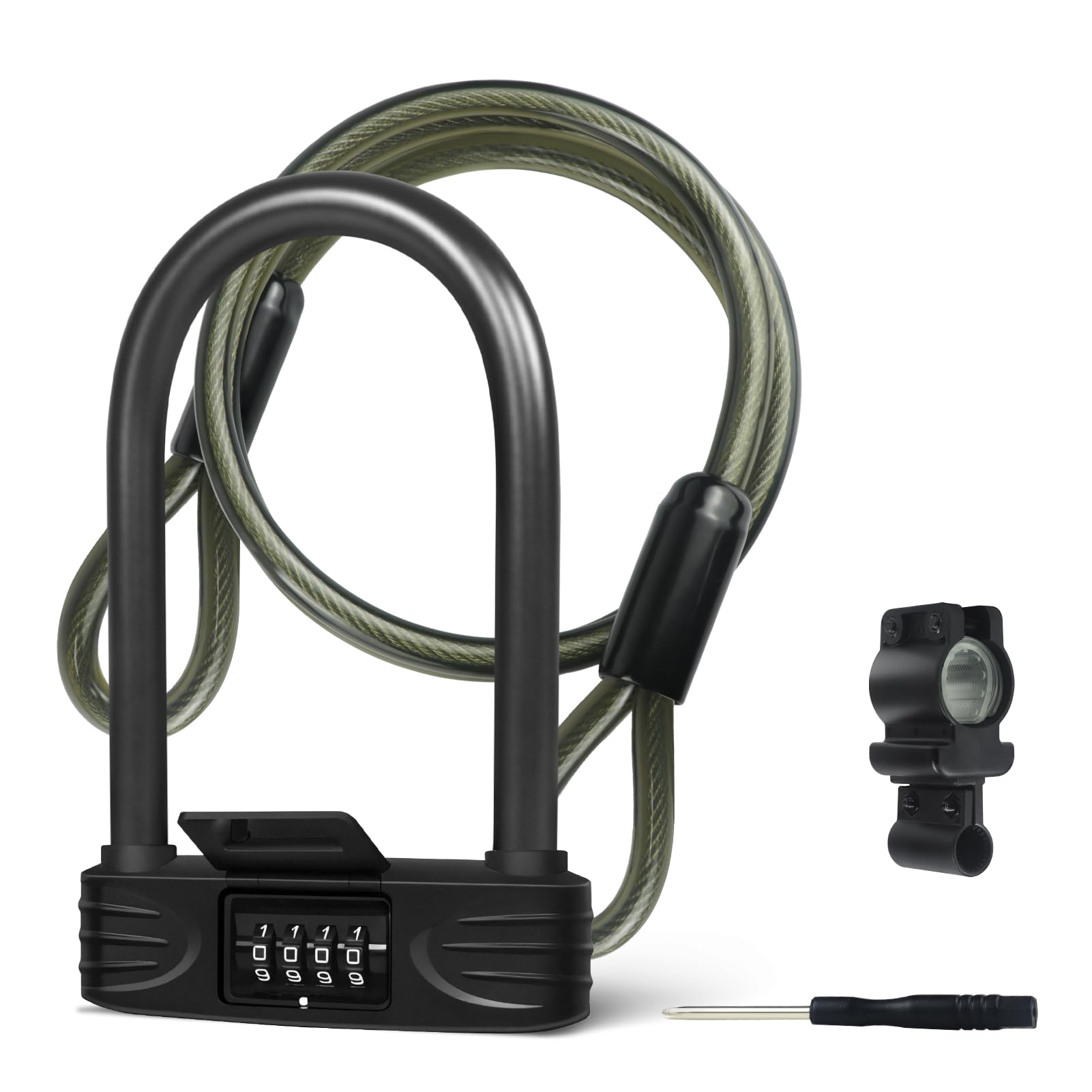 TenixLox Heavy Duty Bike U-lock with 4 Digit Combination, Waterproof, No Key, Includes U-lock Shackle and Cable, Ideal for Home, School, Travel