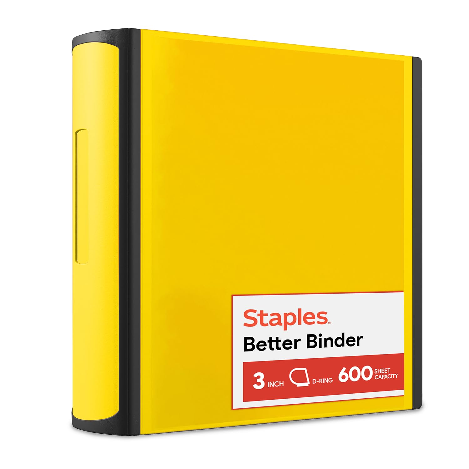Staples Heavy-Duty 3-Inch D-Ring Binder, Yellow – Large Capacity 3-Ring Binder, Holds Up to 600 Sheets for School & Office