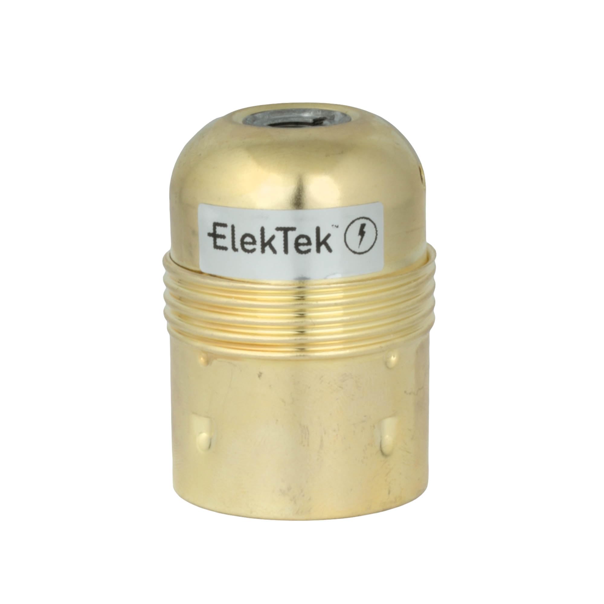 ElekTek E27 Lamp Bulb Holder 10mm Entry Edison Screw Earthed With Plain Skirt & Cord Grip Brass