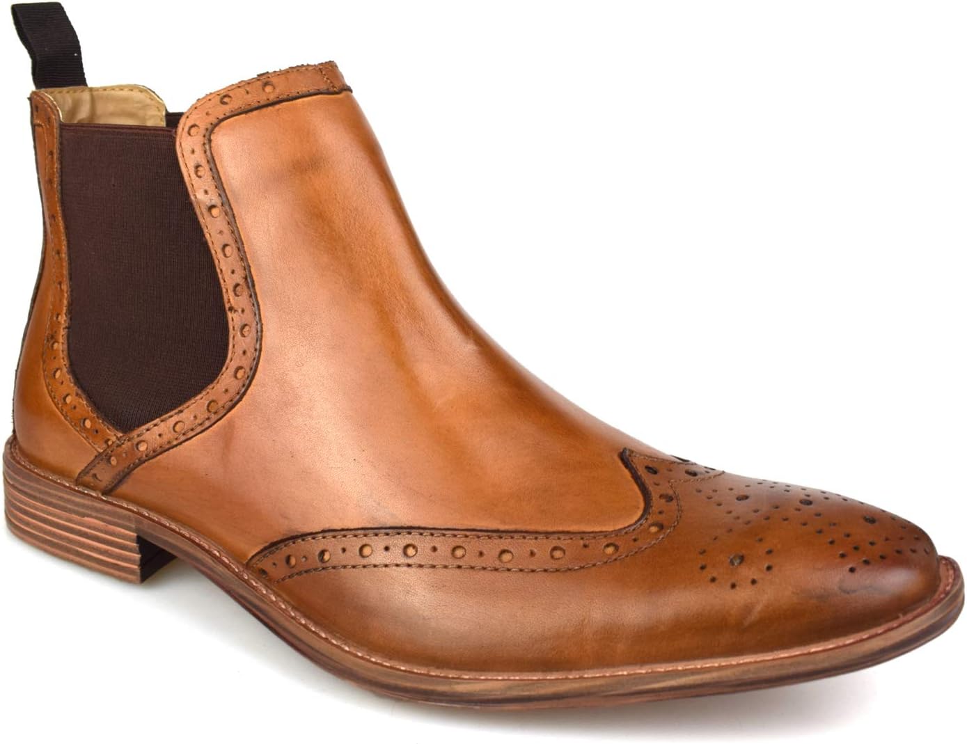 CatesbyPremium Mens Tan Leather Brogue Chelsea Boots