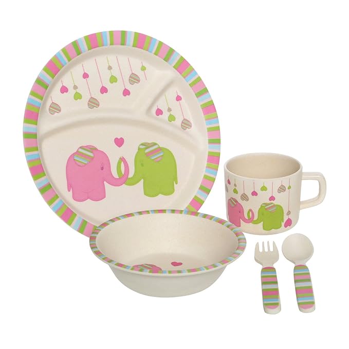 Beautiful Gift Kids 5 Piece Dinner Set Bamboo Fibre (Elephant Dinner